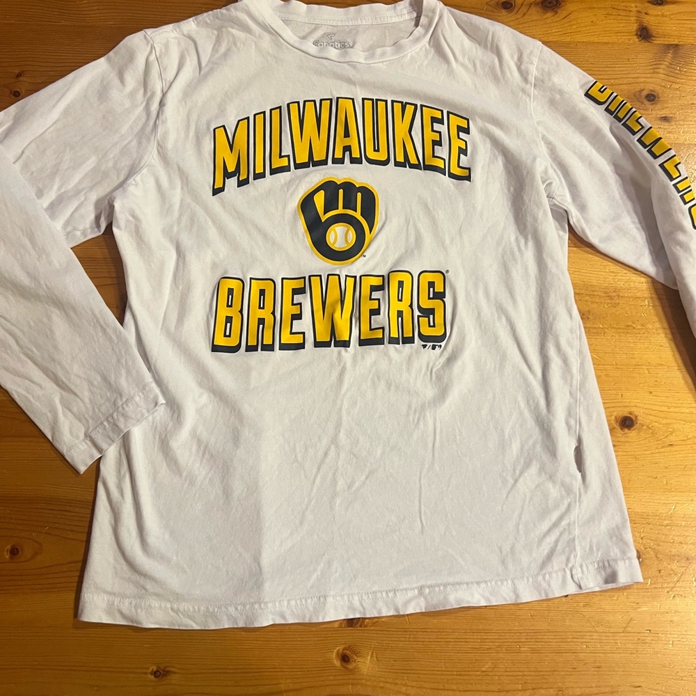 Fanatics White and Yellow Milwaukee Brewers Long Sleeve Tee